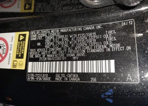 2012 Lexus Rx 350 z USA, uszkodzony, nr VIN 2T2ZK1BA1CC085191